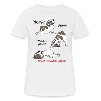 Yoga-Hund - süßer Hund im Comic Style - Frauen T-Shirt atmungsaktiv - Weiß - Vorne - AI Model Female 172 dark (172cm)