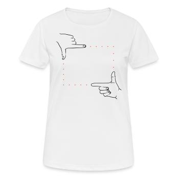 Cadre de signaux manuels – 2 couleurs - T-shirt respirant Femme - blanc - Devant - AI Model Female 172 dark (172cm)