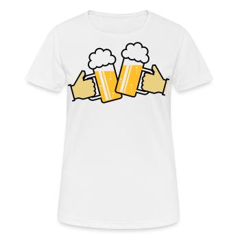 Maßkrüge Stoßen An Mit Hand! (Bier / Bierkrüge 3C) - Frauen T-Shirt atmungsaktiv - Weiß - Vorne - AI Model Female 172 dark (172cm)