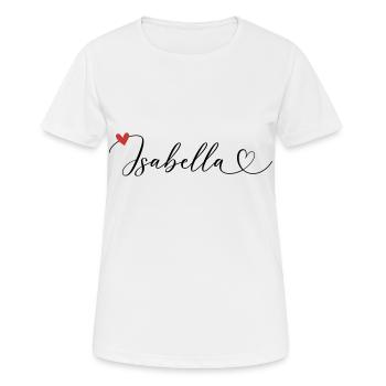 Isabella Last name First name Calligraphy heart - Women's Breathable T-Shirt - white - Front - AI Model Female 172 dark (172cm)