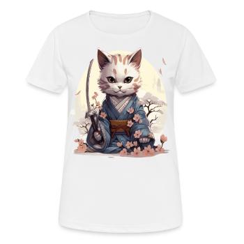 Kawaii samurai cat with katana - Women's Breathable T-Shirt - white - Front - AI Model Female 172 dark (172cm)
