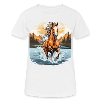 Horse galloping in a river - Women's Breathable T-Shirt - white - Front - AI Model Female 172 dark (172cm)