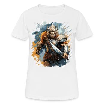 Ein Wikingerkrieger mit seinem Schwert - Frauen T-Shirt atmungsaktiv - Weiß - Vorne - AI Model Female 172 dark (172cm)