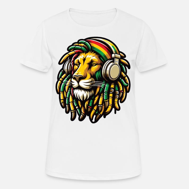 Ein Rasta-Löwe mit Dreadlocks und Kopfhörern - Frauen T-Shirt atmungsaktiv - Weiß