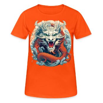 Design eines chinesischen Drachen - Frauen T-Shirt atmungsaktiv - Neonorange - Vorne - AI Model Female 172 dark (172cm)