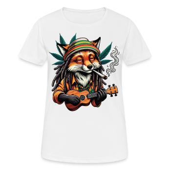 Ein rauchender Fuchs gesellt sich hinzu, während er Ukulele spielt - Frauen T-Shirt atmungsaktiv - Weiß - Vorne - AI Model Female 172 dark (172cm)