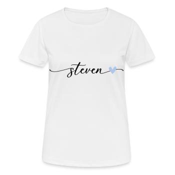 Steven Name Calligraphy Font - Women's Breathable T-Shirt - white - Front - AI Model Female 172 dark (172cm)