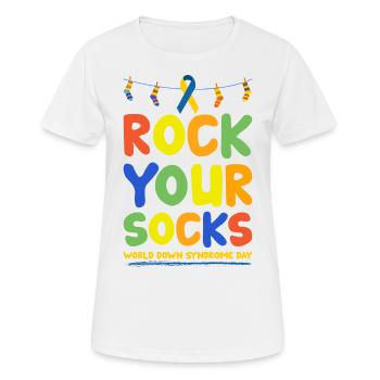 Cadeau chaussette trisomique - T-shirt respirant Femme - blanc - Devant - AI Model Female 172 dark (172cm)