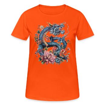 Blauer Drache - Frauen T-Shirt atmungsaktiv - Neonorange - Vorne - AI Model Female 172 dark (172cm)