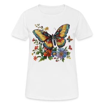 Schmetterling mit Blumen - Frauen T-Shirt atmungsaktiv - Weiß - Vorne - AI Model Female 172 dark (172cm)