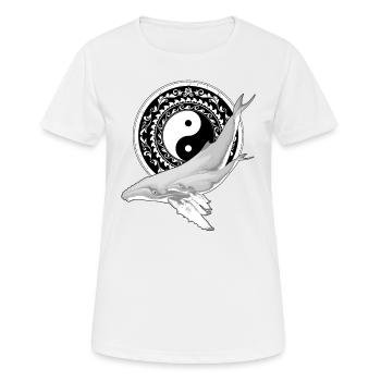 Yin Yang Buckelwale - Frauen T-Shirt atmungsaktiv - Weiß - Vorne - AI Model Female 172 dark (172cm)