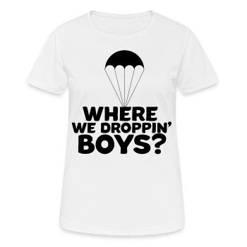 Where We Droppin' Boys? Gaming Shirt Battle Royale - Frauen T-Shirt atmungsaktiv - Weiß - Vorne - AI Model Female 172 dark (172cm)