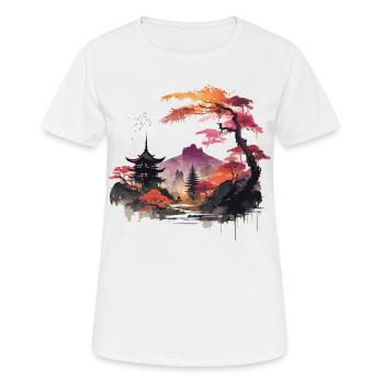 Paysage asiatique - T-shirt respirant Femme - blanc - Devant - AI Model Female 172 dark (172cm)