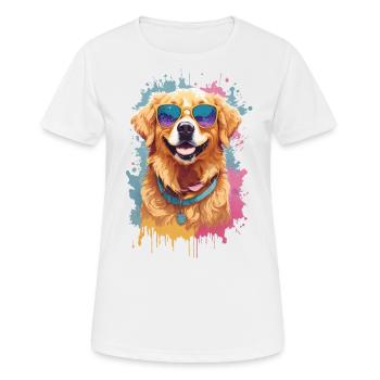 Golden Retriever Farbsplash Sonnenbrille Coolness - Frauen T-Shirt atmungsaktiv - Weiß - Vorne - AI Model Female 172 dark (172cm)