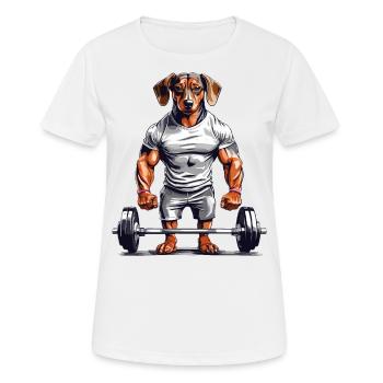 Muscle Dachshund Bodybuilder Dog Love Dog Design - Women's Breathable T-Shirt - white - Front - AI Model Female 172 dark (172cm)