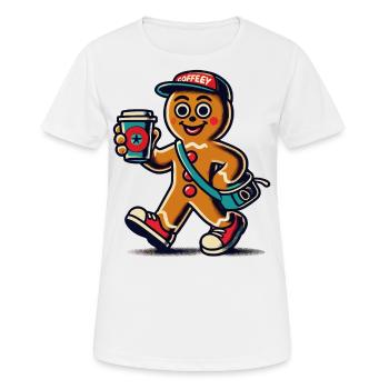 Funny gingerbread snob with coffee - Women's Breathable T-Shirt - white - Front - AI Model Female 172 dark (172cm)