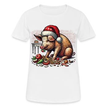 Gieriges Weihnachtsschwein Mit Mütze - Frauen T-Shirt atmungsaktiv - Weiß - Vorne - AI Model Female 172 dark (172cm)