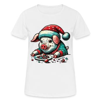 Cochon de Noël gourmand - T-shirt respirant Femme - blanc - Devant - AI Model Female 172 dark (172cm)