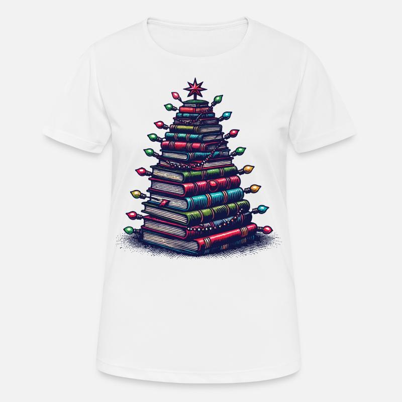 Book Stack Tree for Book Lovers Christmas - Women's Breathable T-Shirt - white