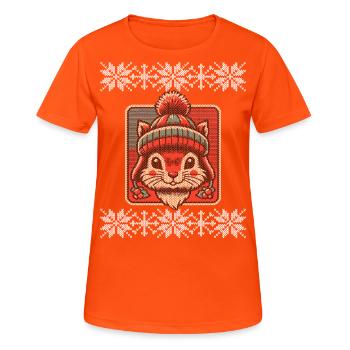 Écureuil d’hiver avec chapeau et motif - T-shirt respirant Femme - orange néon - Devant - AI Model Female 172 dark (172cm)