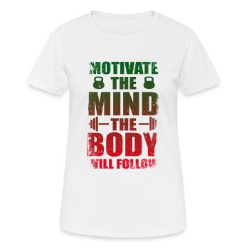 Fitness - Frauen T-Shirt atmungsaktiv - Weiß - Vorne - AI Model Female 172 dark (172cm)