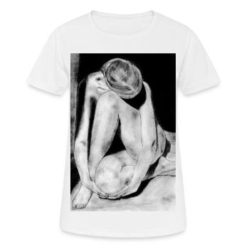 Schüchterne Frau nackt - Frauen T-Shirt atmungsaktiv - Weiß - Vorne - AI Model Female 172 dark (172cm)