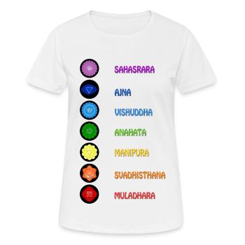 Die 7 Yoga Spiritualität Chakren - Frauen T-Shirt atmungsaktiv - Weiß - Vorne - AI Model Female 172 dark (172cm)