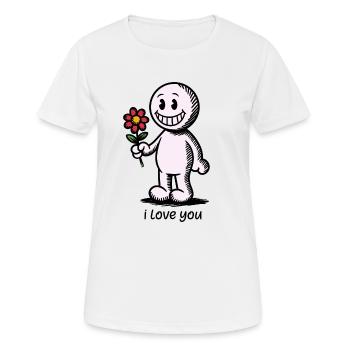 Bonhomme allumette avec fleur JE T’AIME - T-shirt respirant Femme - blanc - Devant - AI Model Female 172 dark (172cm)
