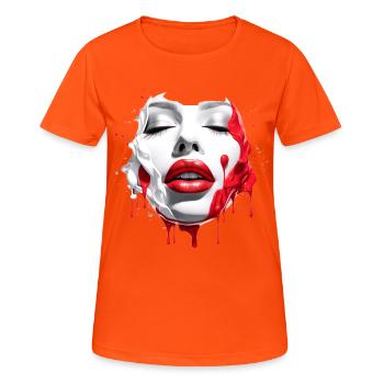 Frauengesicht Rote Lippen - Frauen T-Shirt atmungsaktiv - Neonorange - Vorne - AI Model Female 172 dark (172cm)