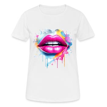 Bunte Lippen Kussmund Frauengesicht Geschenk - Frauen T-Shirt atmungsaktiv - Weiß - Vorne - AI Model Female 172 dark (172cm)