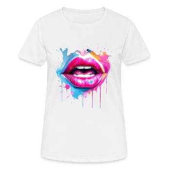 Bunte Lippen Kussmund Frauengesicht - Frauen T-Shirt atmungsaktiv - Weiß - Vorne - AI Model Female 172 dark (172cm)