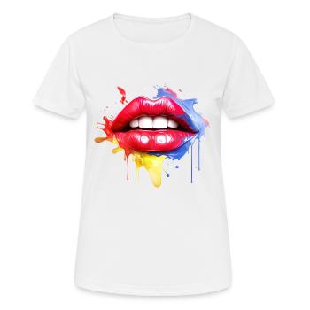 Bunte Lippen Kussmund Frauengesicht Geschenkidee - Frauen T-Shirt atmungsaktiv - Weiß - Vorne - AI Model Female 172 dark (172cm)