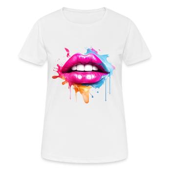 Bunte Lippen Kussmund Frauengesicht Geschenk - Frauen T-Shirt atmungsaktiv - Weiß - Vorne - AI Model Female 172 dark (172cm)
