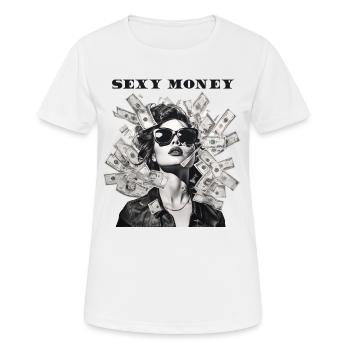 Woman with sunglasses leather jacket money - Women's Breathable T-Shirt - white - Front - AI Model Female 172 dark (172cm)