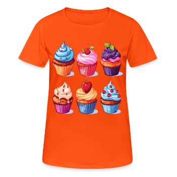 Cupcakes, Cupcakes, Bonbons, Produits de boulangerie - T-shirt respirant Femme - orange néon - Devant - AI Model Female 172 dark (172cm)