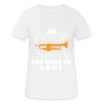 Ja das muss so laut - Frauen T-Shirt atmungsaktiv - Weiß - Vorne - AI Model Female 172 dark (172cm)