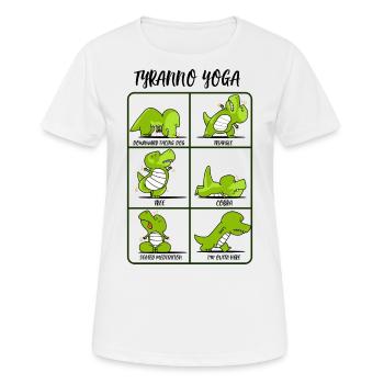 TRex Yoga für Frauen & Männer | Namaste Om Dinosaurier-Licht - Frauen T-Shirt atmungsaktiv - Weiß - Vorne - AI Model Female 172 dark (172cm)