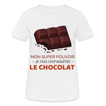 Motif chocolat mon super pouvoir cadeau humour - T-shirt respirant Femme - blanc - Devant - AI Model Female 172 dark (172cm)