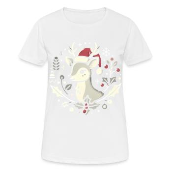 Festlicher Weihnachtshirsch mit Weihnachtsmütze - Frauen T-Shirt atmungsaktiv - Weiß - Vorne - AI Model Female 172 dark (172cm)