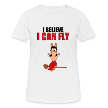 I BELIEVE I CAN FLY - HEXE - PFERD - PONY - Frauen T-Shirt atmungsaktiv - Weiß - Vorne - AI Model Female 172 dark (172cm)
