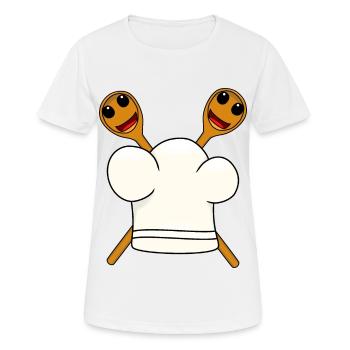 Chef chapeau cuillère en bois - T-shirt respirant Femme - blanc - Devant - AI Model Female 172 dark (172cm)