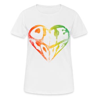 ein Liebesherzformtext-Typografie-Reggae - Frauen T-Shirt atmungsaktiv - Weiß - Vorne - AI Model Female 172 dark (172cm)