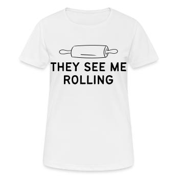 SIE SEHEN MICH ROLLEN - Frauen T-Shirt atmungsaktiv - Weiß - Vorne - AI Model Female 172 dark (172cm)