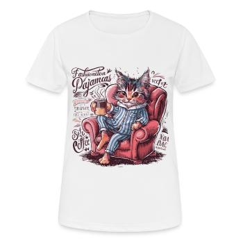 Drôle de chat en pyjama et chats tasse de café - T-shirt respirant Femme - blanc - Devant - AI Model Female 172 dark (172cm)