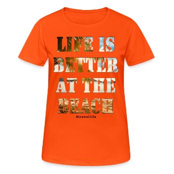 VIE EST MIEUX À LA PLAGE souvenir de vacances cool - T-shirt respirant Femme - orange néon - Devant - AI Model Female 172 dark (172cm)