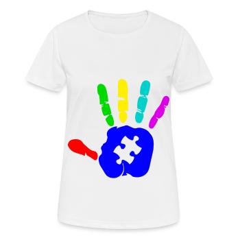 Autismus Kinderhand Puzzle Asperger Autismus Tag - Frauen T-Shirt atmungsaktiv - Weiß - Vorne - AI Model Female 172 dark (172cm)
