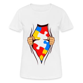 Cadeau AUTISM SUPERHELD pour autiste - T-shirt respirant Femme - blanc - Devant - AI Model Female 172 dark (172cm)