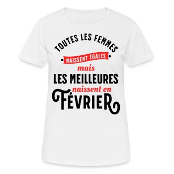 Dicton Anniversaire Février Année Naissance Slogan - T-shirt respirant Femme - blanc - Devant - AI Model Female 172 dark (172cm)