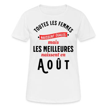 Dicton Anniversaire Août Année de Naissance Slogan - T-shirt respirant Femme - blanc - Devant - AI Model Female 172 dark (172cm)
