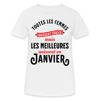 Dicton Anniversaire Janvier Année Naissance Slogan - T-shirt respirant Femme - blanc - Devant - AI Model Female 172 dark (172cm)